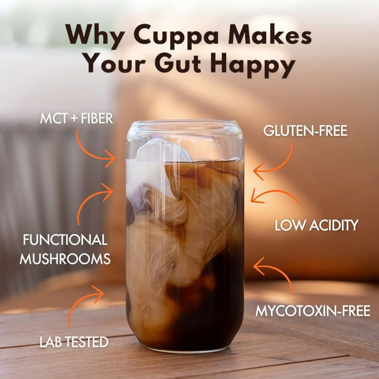 Cuppa Healthy Mushroom Insant Coffee with Lion's Mane & Ashwagandha for All Day Energy & Focus - No Crash or Jitters - Nootropics for Brain Health, Gut Health, Immunity, Stress, Memory + Mood - 60 Servings