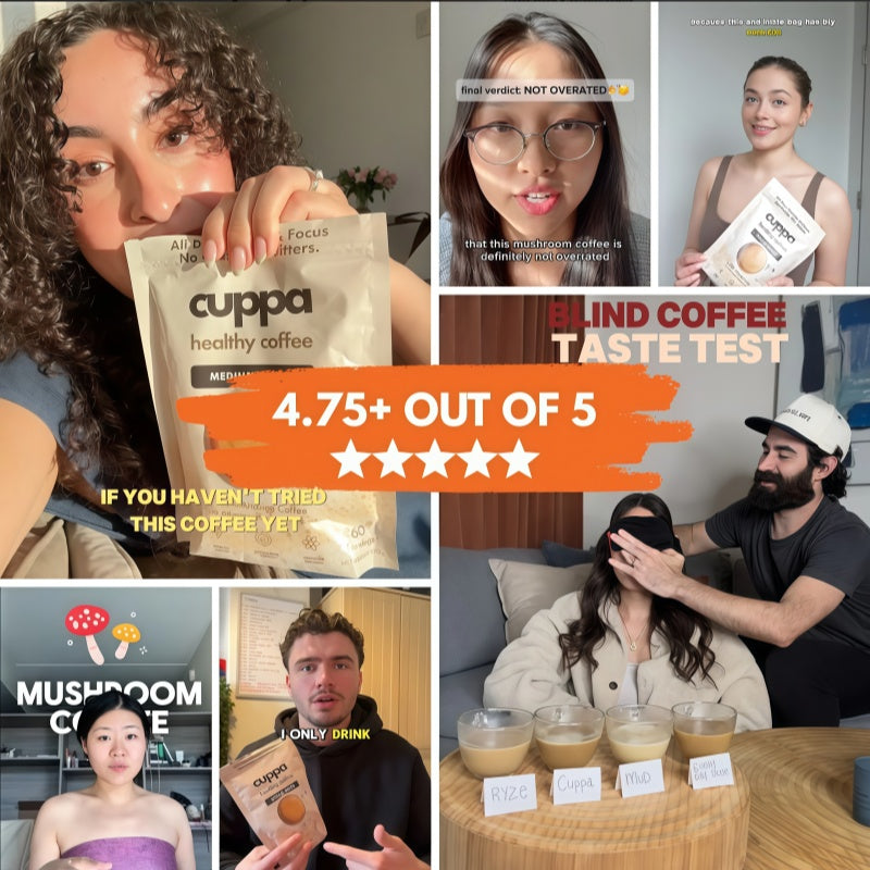Cuppa Healthy Mushroom Insant Coffee with Lion's Mane & Ashwagandha for All Day Energy & Focus - No Crash or Jitters - Nootropics for Brain Health, Gut Health, Immunity, Stress, Memory + Mood - 60 Servings